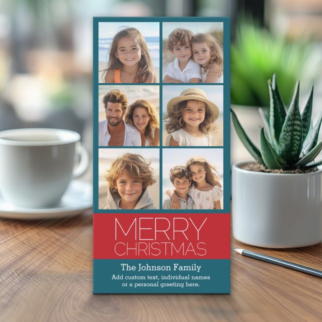 Instagram 6 Photo Collage Merry Christmas Holiday Card (Classic Christmas Photo Card)