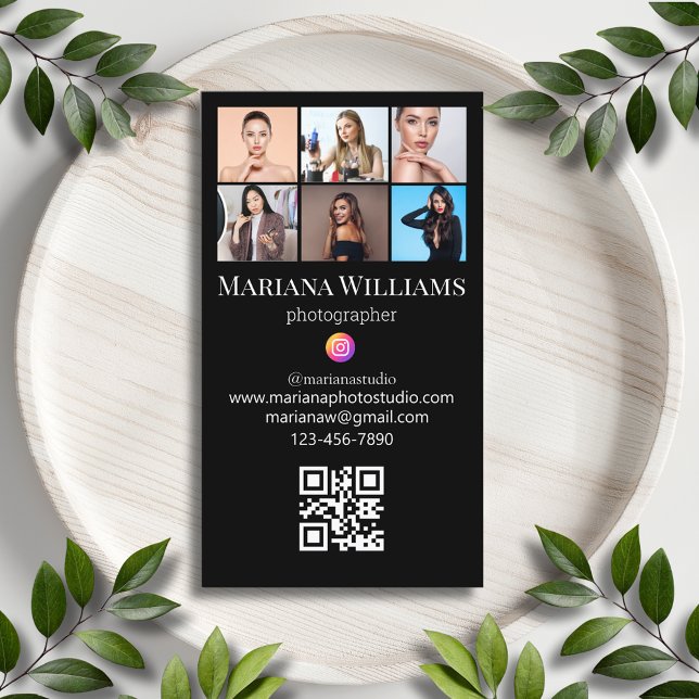 instagram 6 photos collage qr code black business card (Creator Uploaded)