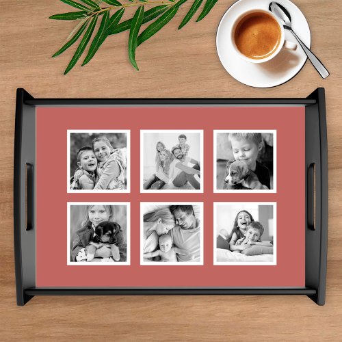 Instagram Black White Photo Collage Rosewood Serving Tray