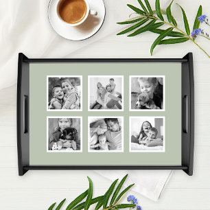 Instagram Black White Square Photo Collage Sage Serving Tray