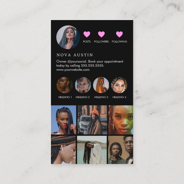 Instagram Braid Hair Hot Pink And Black QR Code Business Card