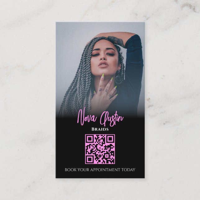 Instagram Braid Hair Hot Pink And Black QR Code Business Card
