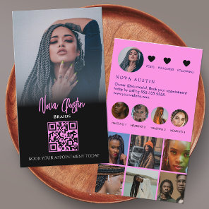 Instagram Braid Hair Hot Pink And Black QR Code Business Card