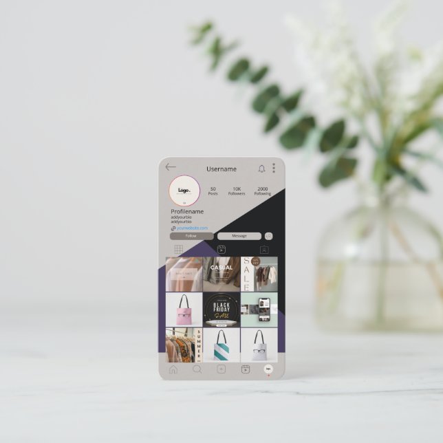 Instagram Business Card QR Code Green Busines Card (Standing Front)