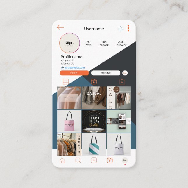 Instagram Business Card QR Code Logo Busines Card (Front)