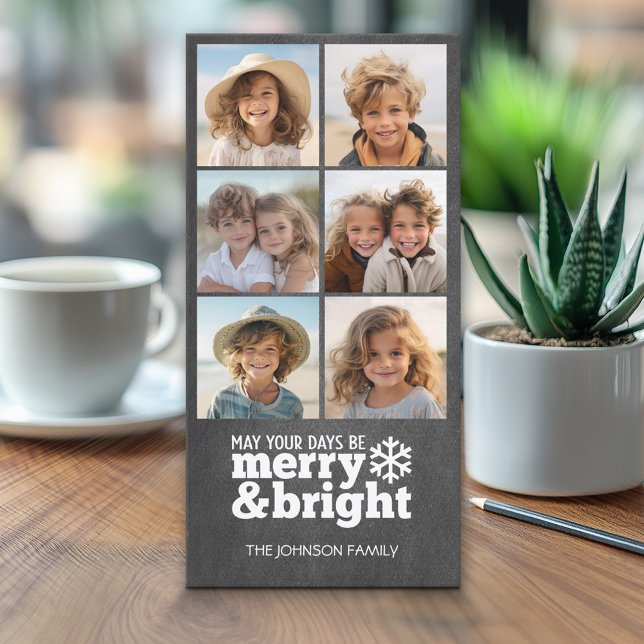 Instagram Chalkboard 6 Photo Collage Holiday Card (Classic Christmas Photo Card)