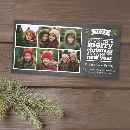 Instagram Chalkboard 6 Photo Collage Holiday Card