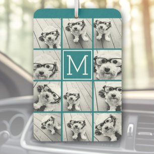 Instagram Collage with Custom Monogram Blue Car Air Freshener