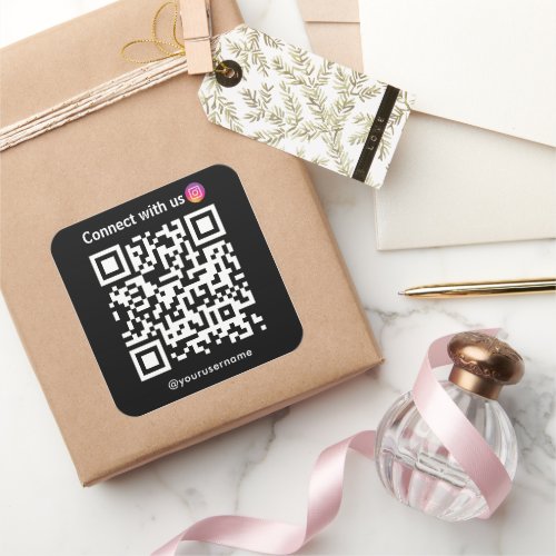 Instagram Connect With Us Qr Code Black Square Sticker