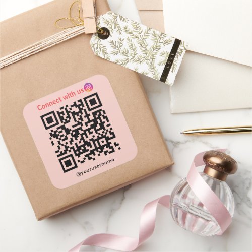 Instagram Connect With Us Qr Code Blush Pink Square Sticker