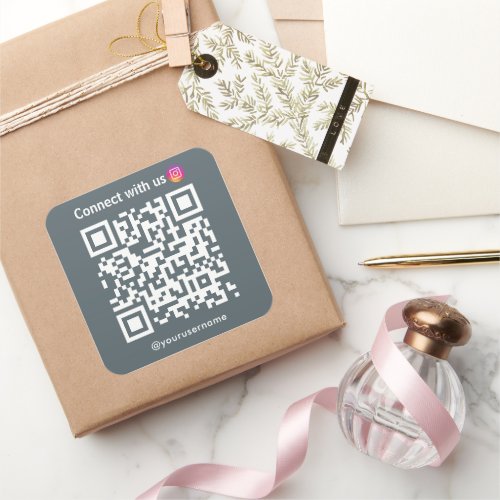 Instagram Connect With Us Qr Code Navy Square Sticker