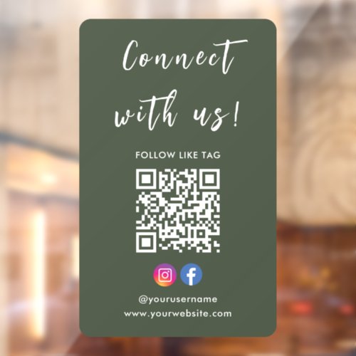 Instagram Facebook Connect With Us Forest Green Window Cling