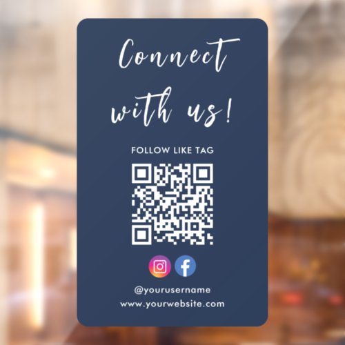 Instagram Facebook Connect With Us Navy Blue Window Cling