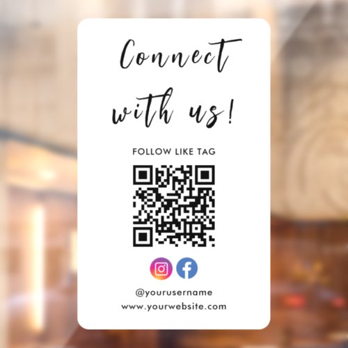Instagram Facebook Connect With Us Qr Code White Window Cling