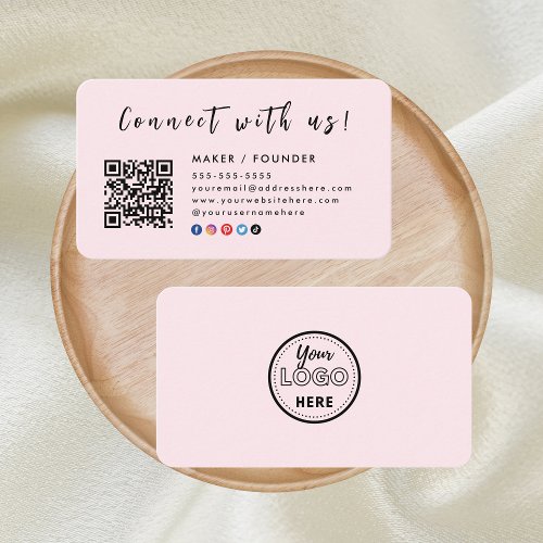 Instagram Facebook Logo Connect with us Blush Pink Business Card