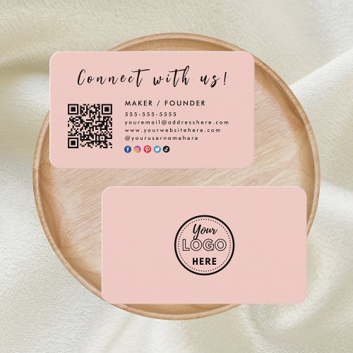 Instagram Facebook Logo Connect with us Pink Business Card