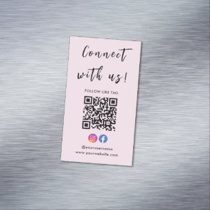 Instagram Facebook Qr Code Connect With Us Pink Business Card Magnet