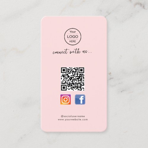Instagram Facebook QR code  Pink business card fo