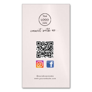 Instagram Facebook QR code   Pink business card fo