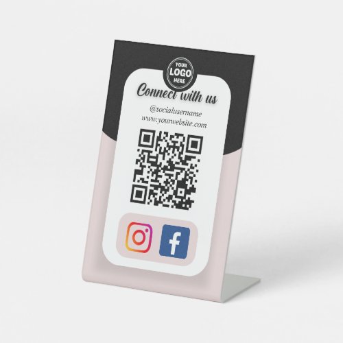 Instagram Facebook QR Code  Social Media Pedestal Sign