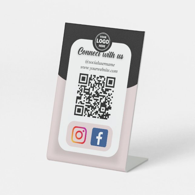 Instagram Facebook QR Code | Social Media Pedestal Sign (Front)