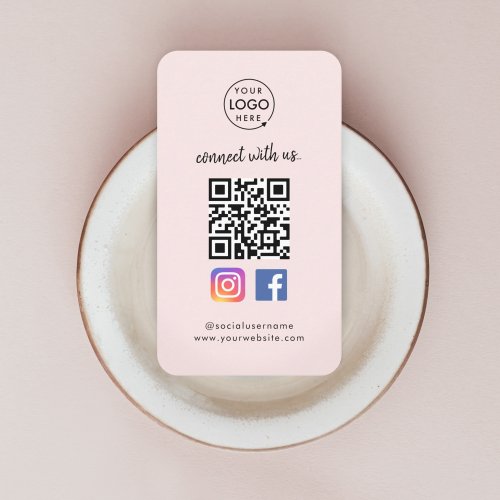 Instagram Facebook QR Code  Social Media Pink Business Card