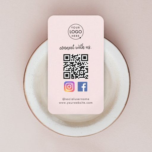 Customizable Instagram Facebook QR Code | Social Media Pink Business Card