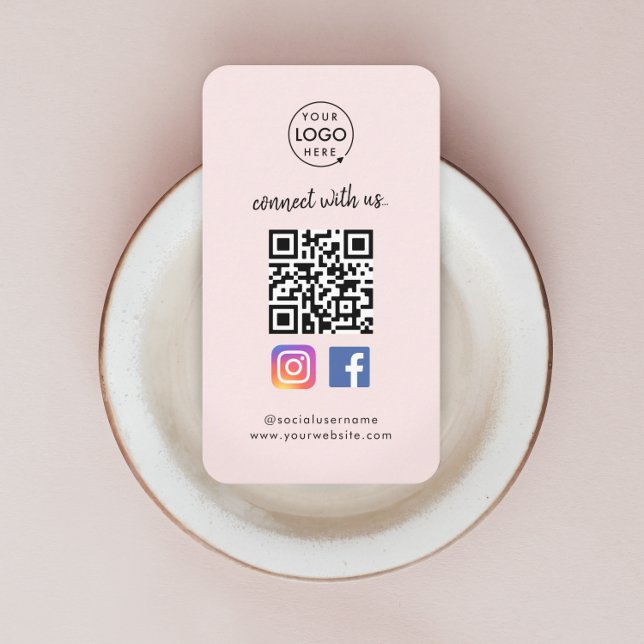Instagram Facebook QR Code | Social Media Pink Business Card