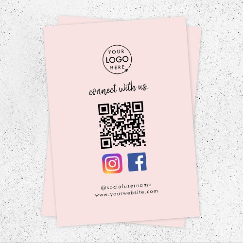 Instagram Facebook QR Code  Social Media Pink Enclosure Card