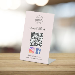 Instagram Facebook QR Code | Social Media Pink Pedestal Sign