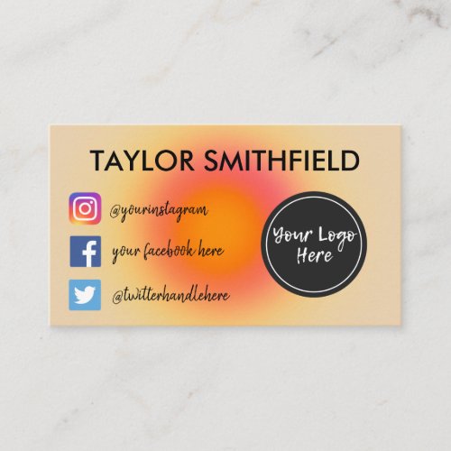 Instagram facebook twitter aura orange gradient business card