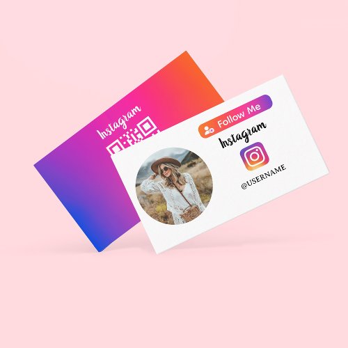 Instagram Follow Me Photo Pink Holographic Design  Calling Card