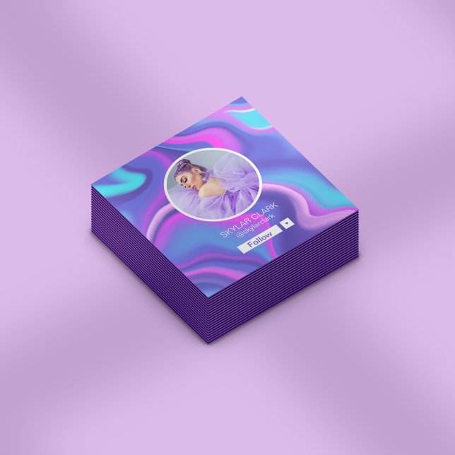 Instagram Follow Me Photo Watercolor Hologram Square Business Card (Creator Uploaded)