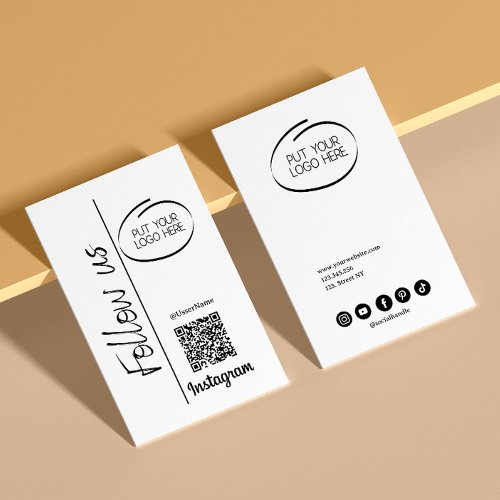 Instagram Follow Us Qr Code Add Your Logo White Business Card