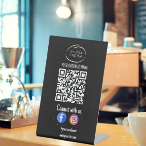 Instagram Follow Us Qr Code Black Modern  Pedestal Sign