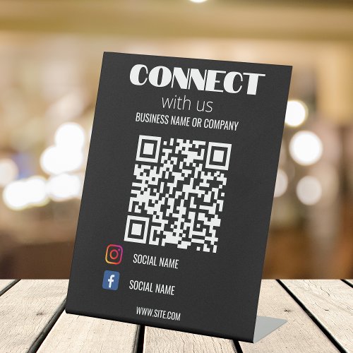 Instagram Follow Us Qr Code Black Modern  Pedestal Sign