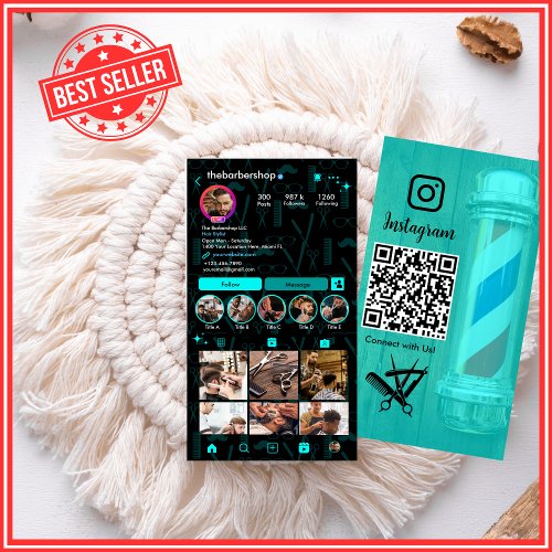 Instagram Hair Stylist Barber Shop Connect with Us Business Card