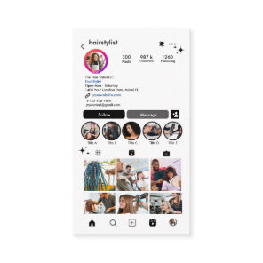 Instagram Hair Stylist Black QR Code Social Media Business Card