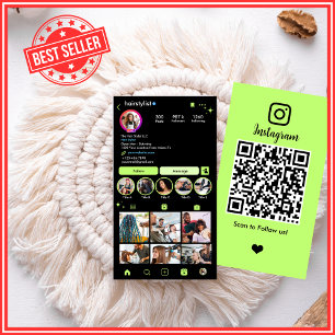 Instagram Hair Stylist Lime QR Code Social Media Business Card