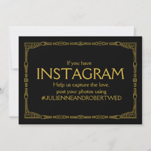 "Instagram Hashtag" Gold Art Deco Wedding Sign Invitation