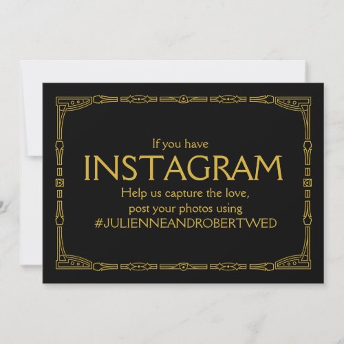 Instagram Hashtag Gold Art Deco Wedding Sign Invitation
