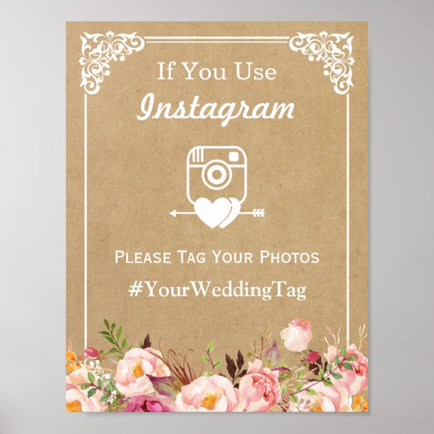 Instagram Hashtag Wedding Sign | Floral Kraft