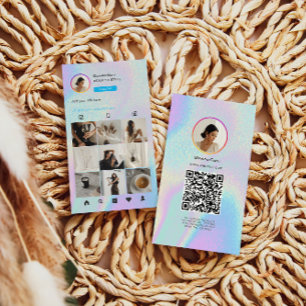 Instagram Holographic QR Code 10 Photo Grid Business Card