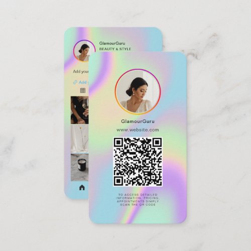 Instagram Holographic QR Code 10 Photo Grid Business Card