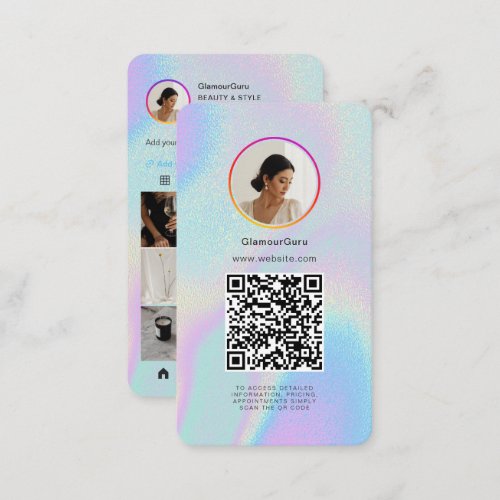 Instagram Holographic QR Code 10 Photo Grid Business Card