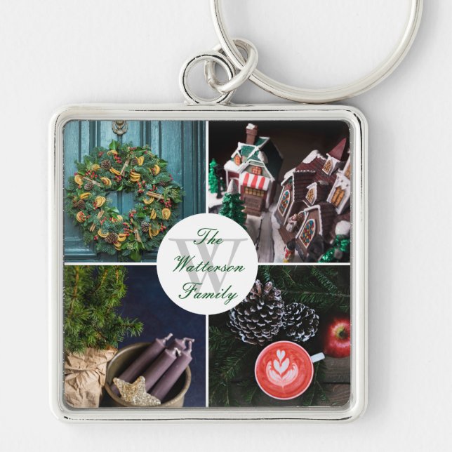Instagram Hygge Christmas Personalized Photo Grid Keychain (Front)