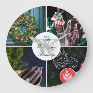 Instagram Hygge Christmas Personalized Photo Grid Large Clock
