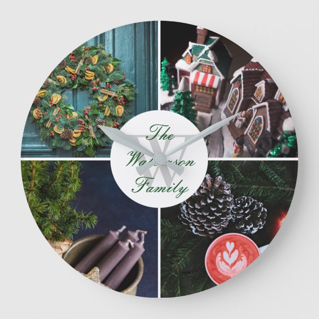 Instagram Hygge Christmas Personalized Photo Grid Large Clock (Front)