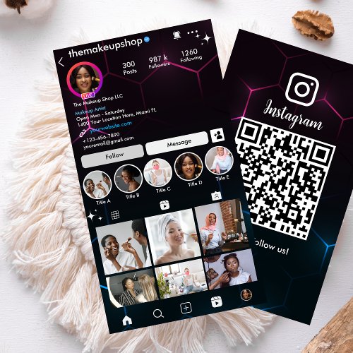 Instagram Influencer Black QR Code Social Media Business Card