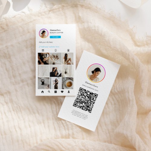 Instagram Ligh Theme QR Code 10 Photo Grid Business Card